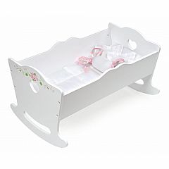 Doll Cradle with Bedding - White Rose