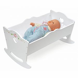 Doll Cradle with Bedding - White Rose